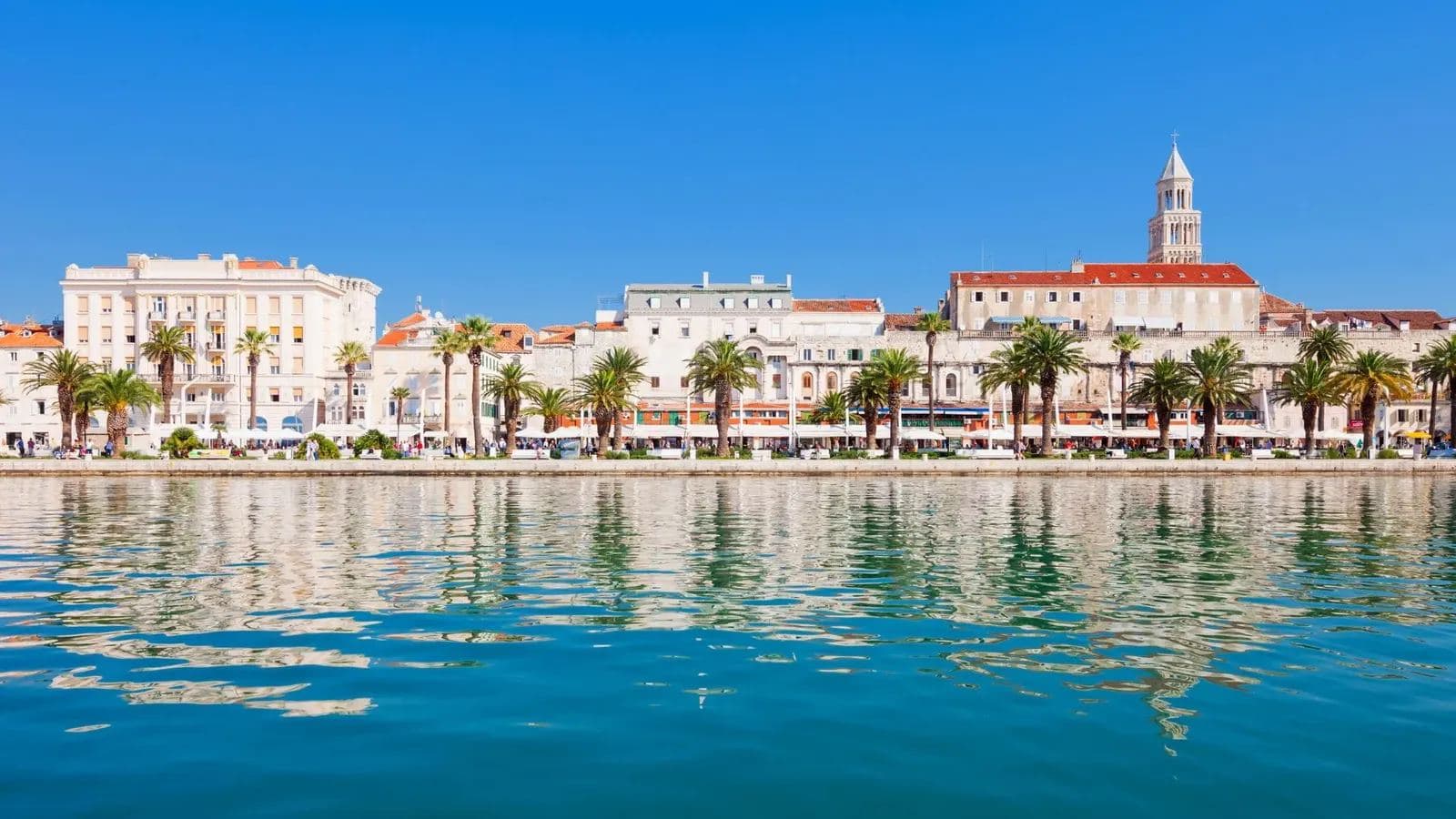 The Split waterfront with the cathedral bell tower