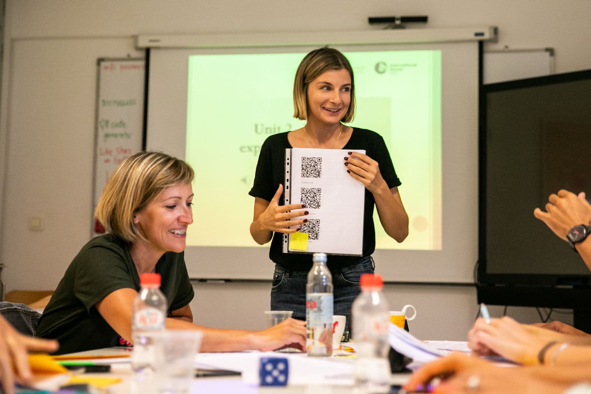 A trainer presents a task to a group of teachers